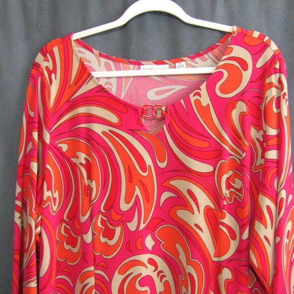 Susan Graver Liquid Knit Dress With Enamel Detail Size XL Pink Swirl A274928 - Picture 2 of 9